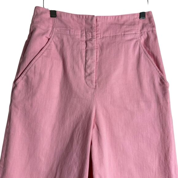 Tibi Pink Cotton Wide Leg High Waisted Cropped Denim Pants Size 8 - Picture 3 of 9